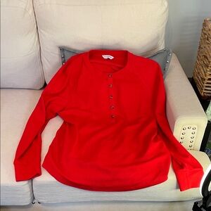 Women’s Red Waffle Weave Long Sleeve Henley Shirt